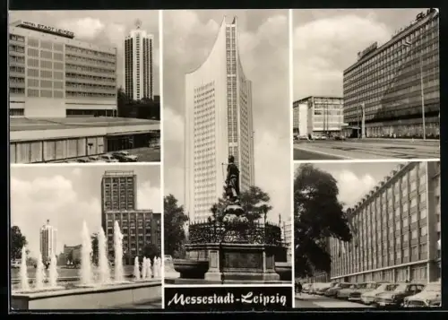 AK Leipzig, Hotel Stadt Leipzig, Hochhäuser und Wasserkunst