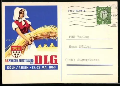 Künstler-AK Köln /Rhein, 46. Wander-Ausstellung der DLG, Bäuerin mit Korngarbe