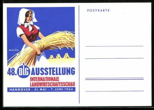 AK Internationale Landwirtschaftsausstellung Hannover 1964, 48. DLG-Ausstellung, Bäuerin mit Kornbüschel