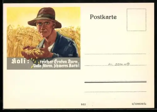 Künstler-AK Reklame für Kali als Dünger, Bauer mit vollen Ähren