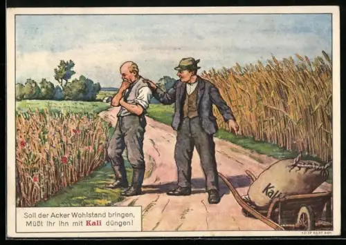 AK Reklame für Kali-Dünger, Bauer empfiehlt seinem Nachbarn Dünger