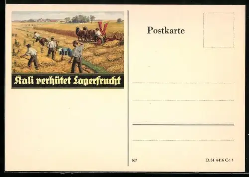 AK Reklame für Kali-Dünger, Bauern bei der Ernte, Kali verhütet Lagerfrucht