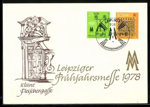 Künstler-AK Leipzig, Leipziger Frühjahrsmesse 1978, Kleine Fleischergasse mit Cafe Baum