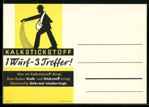 AK Reklame für Kalkstickstoff, Bauer beim Düngen