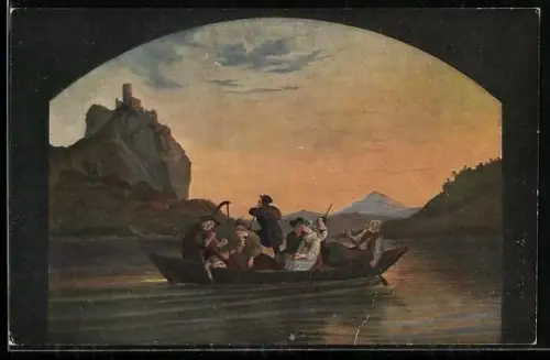 Künstler-AK Ludwig Richter: Überfahrt am Schreckenstein