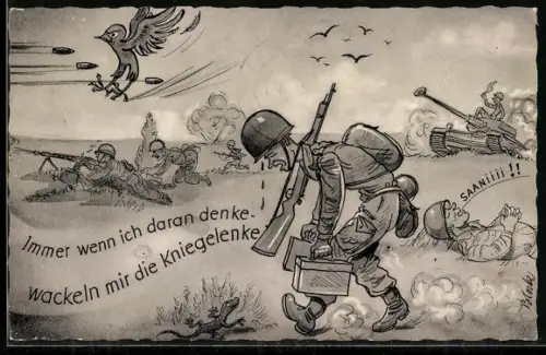 AK Schwer beladener Soldater Soldat denkt ans Gefecht