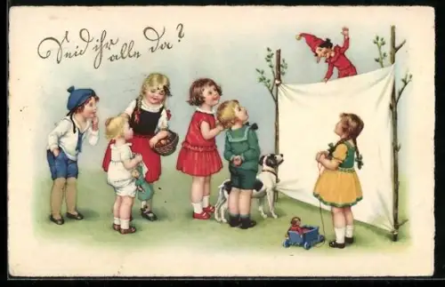 Künstler-AK Meissner & Buch (M&B) Nr. 3300: Kinder schauen sich ein Puppentheater an