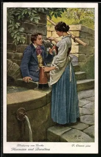 Künstler-AK sign. F. Elssner: Szene aus Goethe`s Hermann und Dorothea