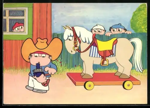 AK Mainzelmännchen als Cowboy