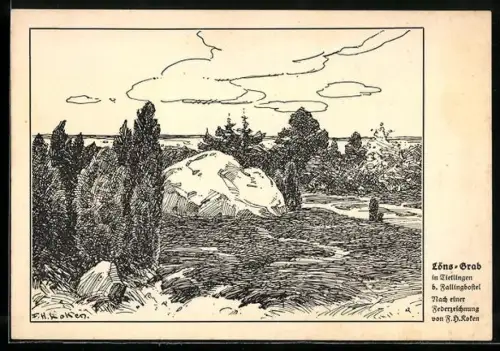 Künstler-AK Tietlingen, Löns-Grab