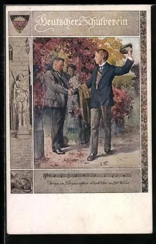 Künstler-AK Karl Friedrich Gsur, Deutscher Schulverein Nr. 557: Wenn im Purpurschein blinkt der wilde Wein