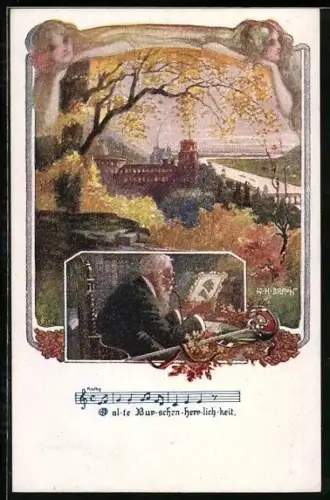 Künstler-AK W.Braun: Alte Burschenherrlichkeit, betagter Mann mit Pfeife, Deutscher Schulverein