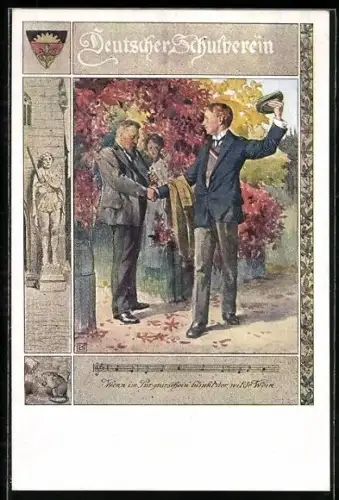 Künstler-AK Karl Friedrich Gsur, Deutscher Schulverein Nr. 557: Wenn im Purpurschein blinkt der wilde Wein