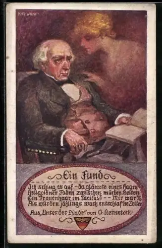 Künstler-AK Karl Alex Wilke: Alter Mann erinnert sich überm Tacitus an seine Jugendliebe