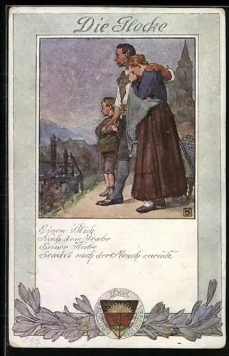 Künstler-AK Karl Friedrich Gsur: Deutscher Schulverein NR 197: Die Glocke, Familie mit weinender Mutter