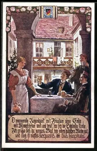 Künstler-AK Ernst Kutzer: 3 junge Männer beim Bier trinken