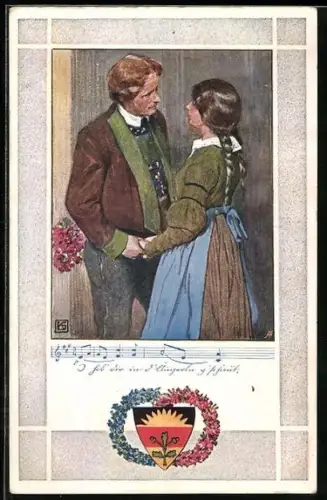 Künstler-AK Karl Friedrich Gsur, Deutscher Schulverein Nr. 374: Mann und Frau halten sich an den Händen