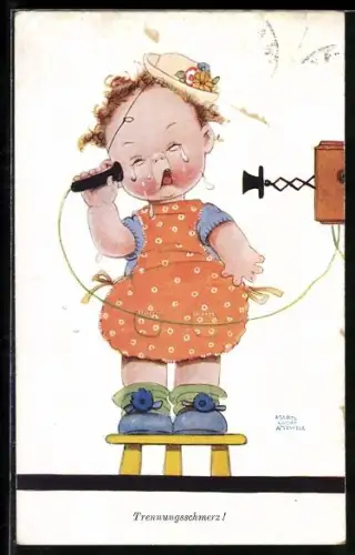 Künstler-AK Mabel Lucie Attwell: Weinendes Mädchen am Telefon