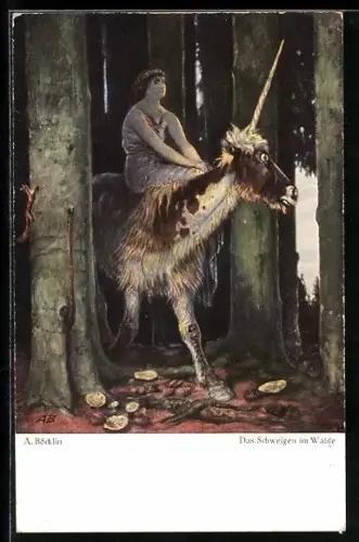 Künstler-AK Arnold Böcklin: Das Schweigen im Walde, Fabeltier, Einhorn