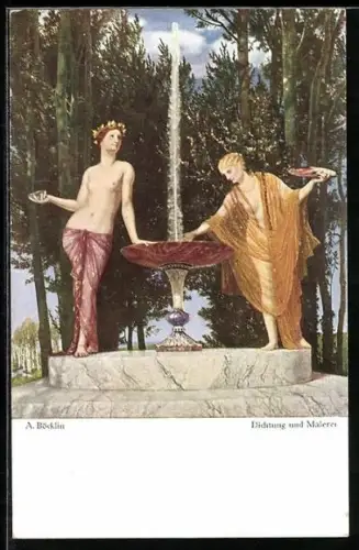 Künstler-AK Arnold Böcklin: Dichtung und Malerei, Frauen am Brunnen