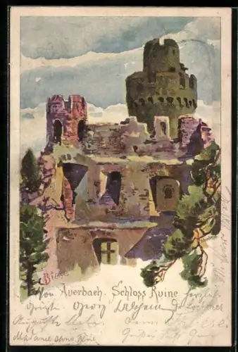 Künstler-AK Carl Biese: Auerbach, Blick zur Schlossruine