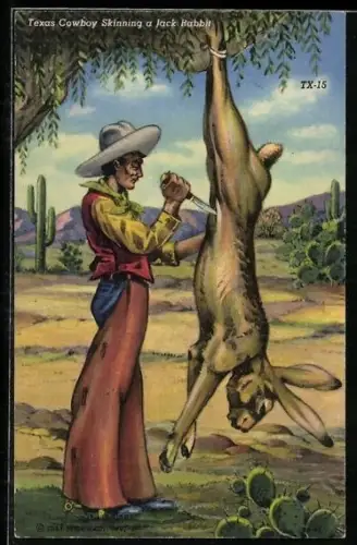 AK Texas Cowboy Skinning a Jack Rabbit