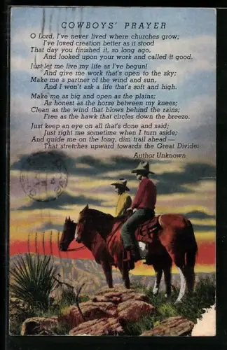 AK Cowboys` Prayer from an unknown author, 2 Cowboy schauen in den Sonnenuntergang