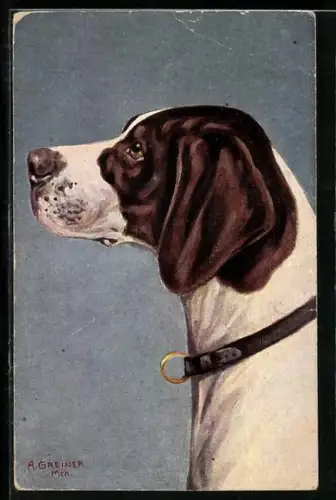 Künstler-AK Seitenportrait eines Jagdhundes