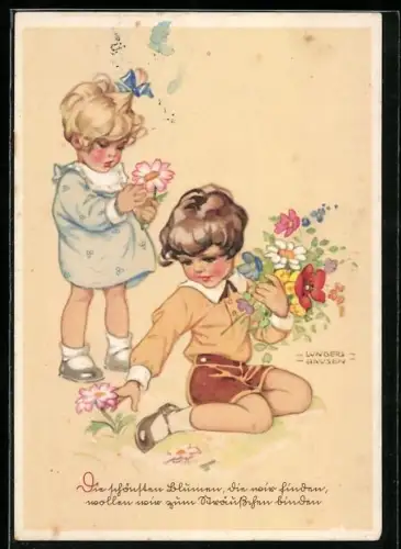 Künstler-AK Ilse Wende-Lungershausen: Die schönsten Blumen die wir finden, wollen wir zum Sträusschen binden