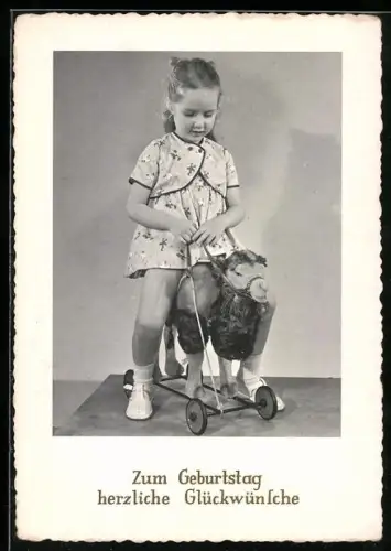 AK Geburtstag, Mädchen mit Spielzeug-Kamel