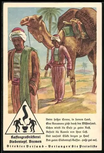 AK Kaffeegrossrösterei Siedentopf, Bremen, Nordafrikaner mit Kamel