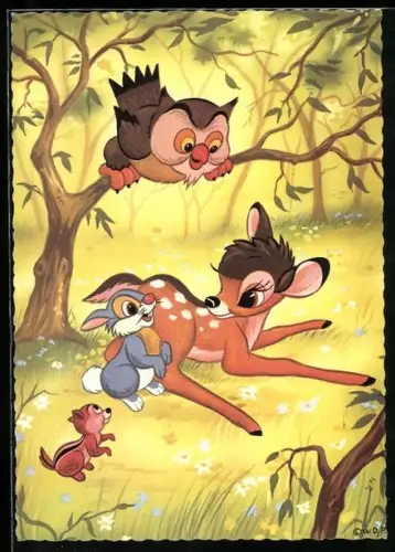 AK Bambi mit anderen Tieren im Wald