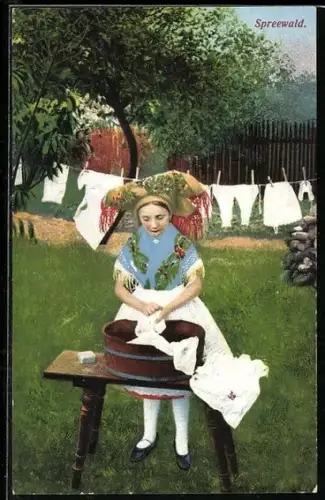AK Waschfrau in Spreewälder Tracht