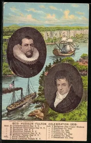 Künstler-AK Portraits von Hudson und Fulton