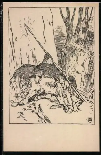 Künstler-AK sign. Arpad Schmidhammer: Schlafender Parzival mit Pferd