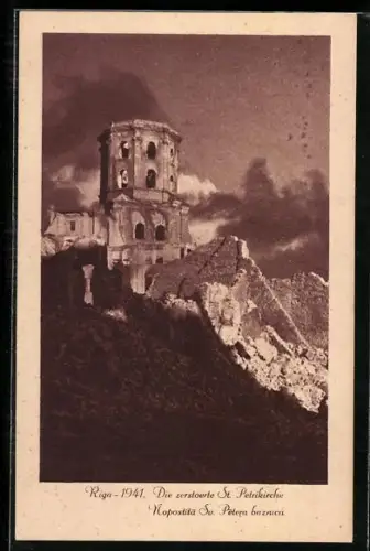 AK Riga, die zerstörte St. Petrikirche