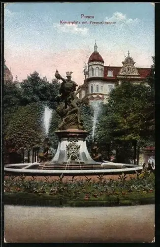 AK Posen-Poznan, Königsplatz mit Perseusbrunnen