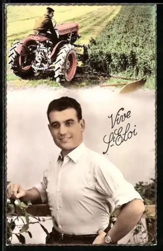 AK St. Eloi, Bauer und Traktor, Mähmaschine