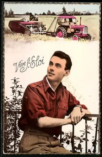 AK Vive St. Eloi, Traktor bei der Feldarbeit, Männerporträt