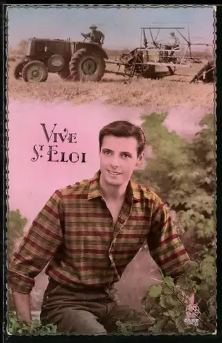 AK Bauern mit Traktor - Schlepper bei der Getreideernte