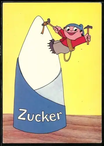 AK Mainzelmännchen als Bergsteiger an einem Zuckerhut