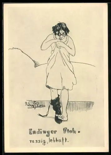 Künstler-AK Reklame für Wein Endinger Floh