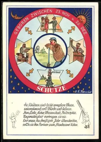 Künstler-AK O.E. Remus: Schütze, Sternzeichen, Charaktereigenschaften des Schützen