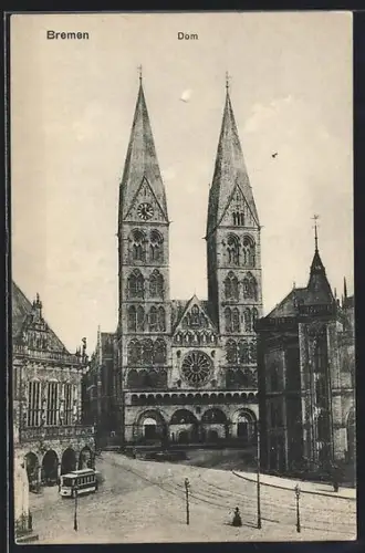 AK Bremen, Dompartie mit Strassenbahn