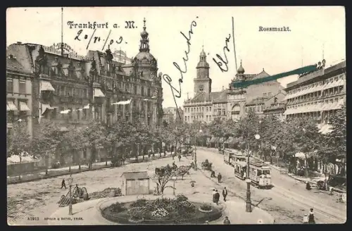 AK Frankfurt a. M., Partie am Rossmarkt mit Strassenbahn