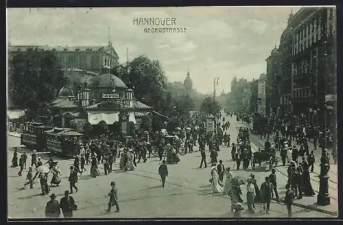 AK Hannover, Georgstrasse, Strassenbahn