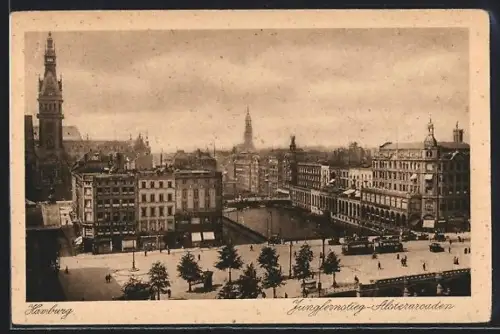 AK Hamburg, Jungfernstieg-Alsterarcaden mit Strassenbahn