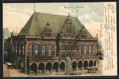 AK Bremen, Partie am Rathaus mit Strassenbahn