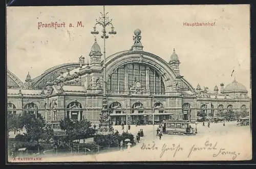 AK Frankfurt a. M., Partie am Hauptbahnhof mit Strassenbahn