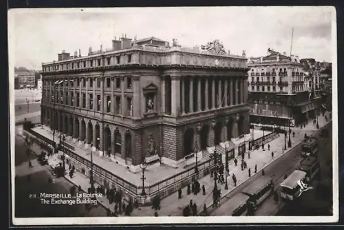 AK Marseille, La Bourse, Strassenbahn